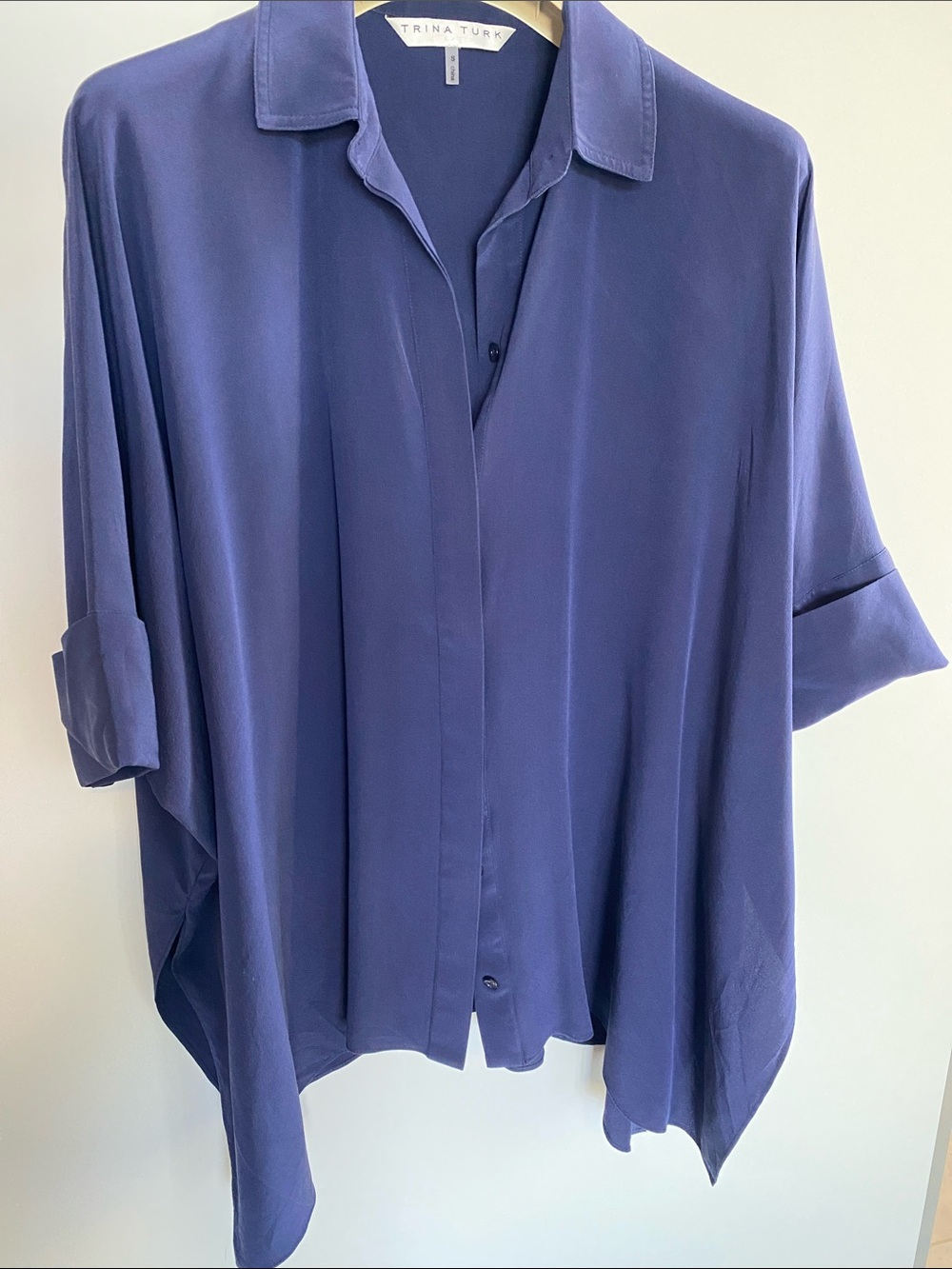 Trina Turk Navy lightweight Silk Button Top